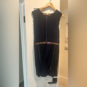 Handmade Vintage Guatemalan Huipil Indigo Embroidered Woven Maxi Dress‎ Folk S